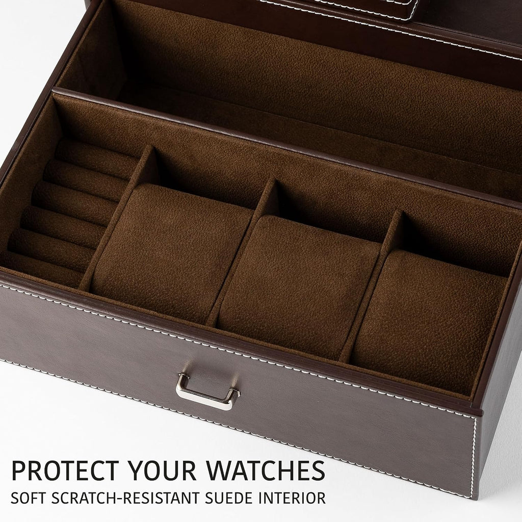 Mens Jewelry Box Organizer & Dresser Valet Tray - Premium Nightstand Station for Watches, Rings, and Accessories
