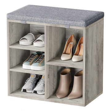 20in Shoe Bench Entryway with Storage, Cubby Storage Bench with Cushion, Small Shoe Rack Bench with 3-Tier Adjustable