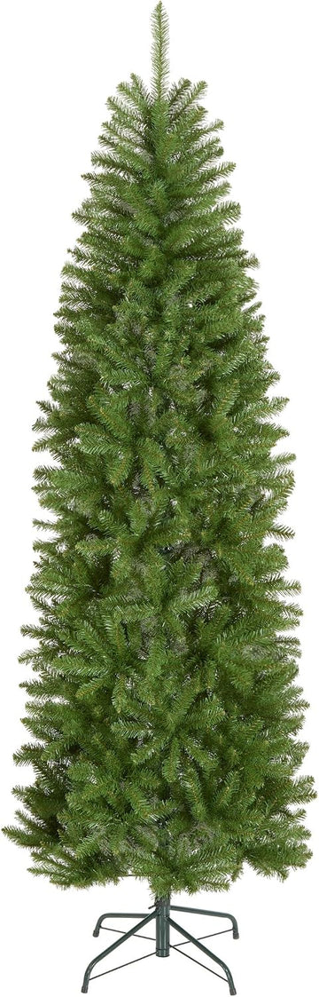 Tree Company 7ft Unlit Kingswood Fir Slim Christmas Tree | 892 Tips, Includes Stand, Artificial, Green