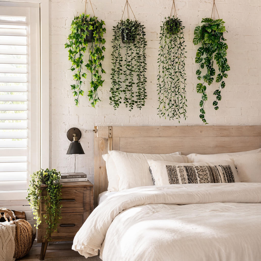 Fake Plants Artificial Indoor Faux Hanging Plants Greenery Eucalyptus Green Décor 4 Pack Bathroom Farmhouse Room