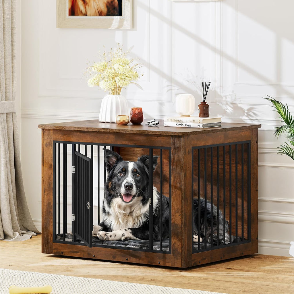 Dog Crate Furniture 2-in-1 Iron-Wood Fusion up to 60 lb