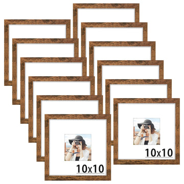 10x10 Picture Frame Set of 12, Modern Gallery Wall Frames, Brown