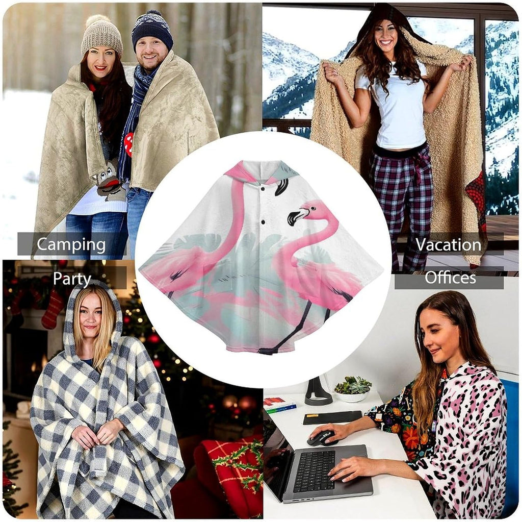 Love Flamingo Wearable Blanket Hoodie Flannel Hooded Blanket | Sweatshirt Oversized Cozy Sweater Gift