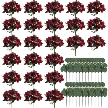 24 Bundles Burgundy Peonies Artificial Flowers for Centerpieces