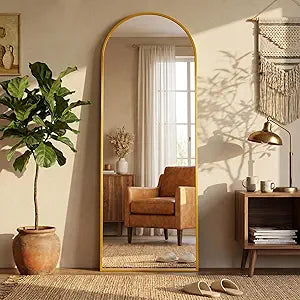 59"×19" Arched Full Length Floor Mirror, Standing Mirror with Aluminum Frame, Large Body Mirror of Free Standing/Wall