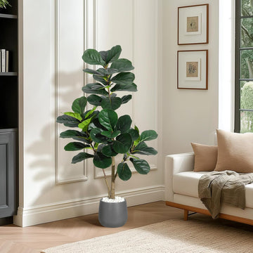 Lifelike Artificial Fiddle Leaf Fig Tree - Realistic Faux Ficus Lyrata with 77 Leaves - Indoor Decorative Plant