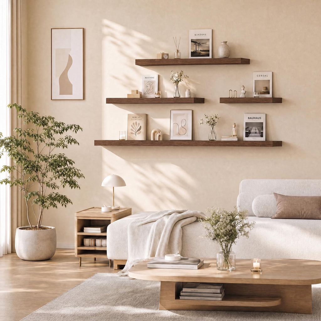 Floating Shelves for Wall 10 Inch Deep, 32 Inch Width Wall Mounted Storage and Display Set of 2 (Walnut)