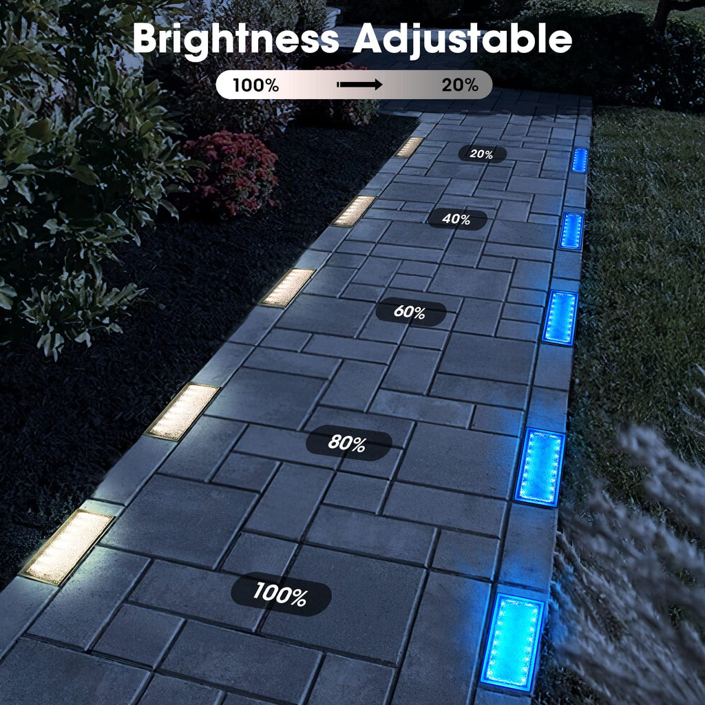 Solar Paver Lights 4x8, RGB + Warm White Recessed Brick Light, IP67, 2 Pack