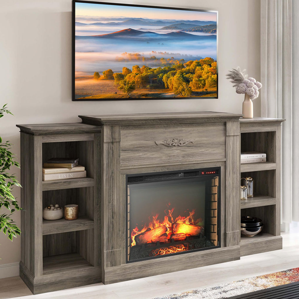 70" Lenore Mantel with Electric Fireplace Heater - Gray