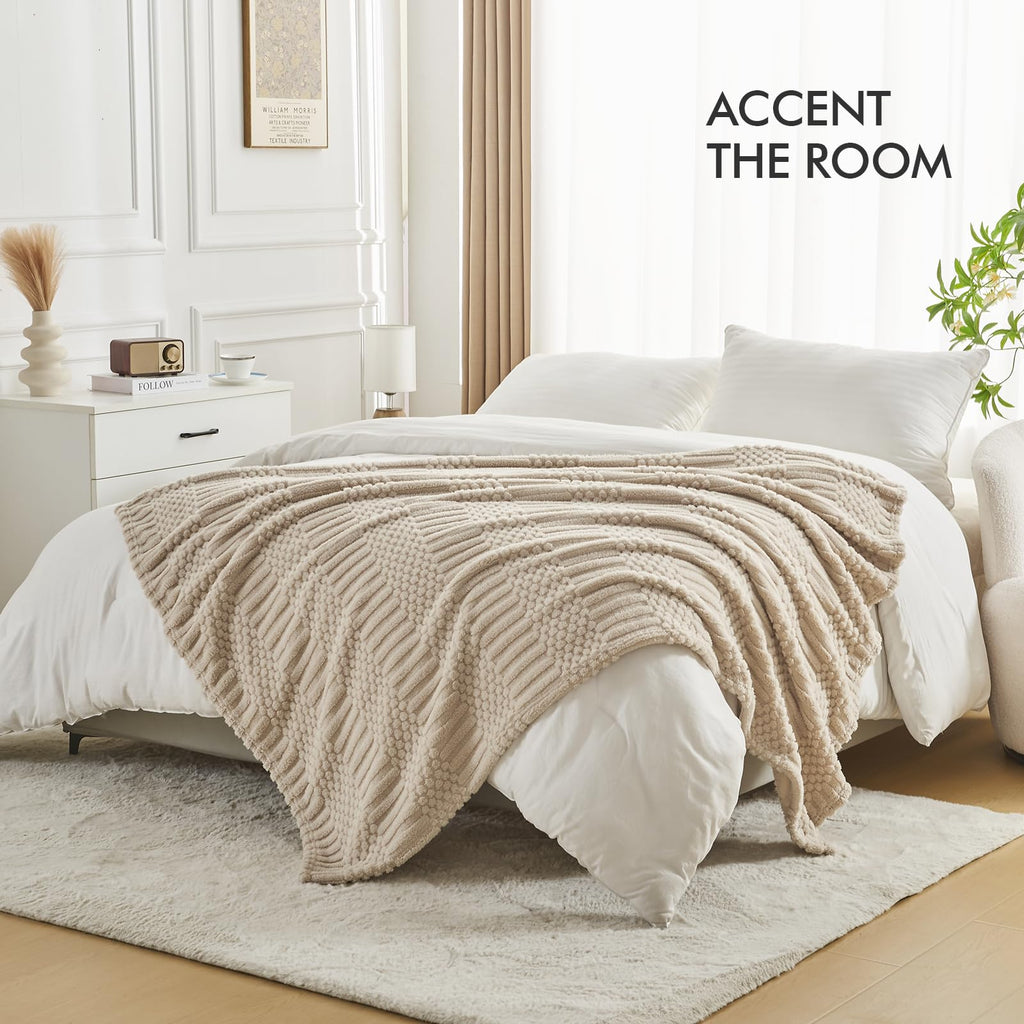 Throw Blanket for Couch-Beige Boho Throw Blanket, Tan Soft Fleece Plush Lightweight Blankets&Throws for Spring, Fuzzy