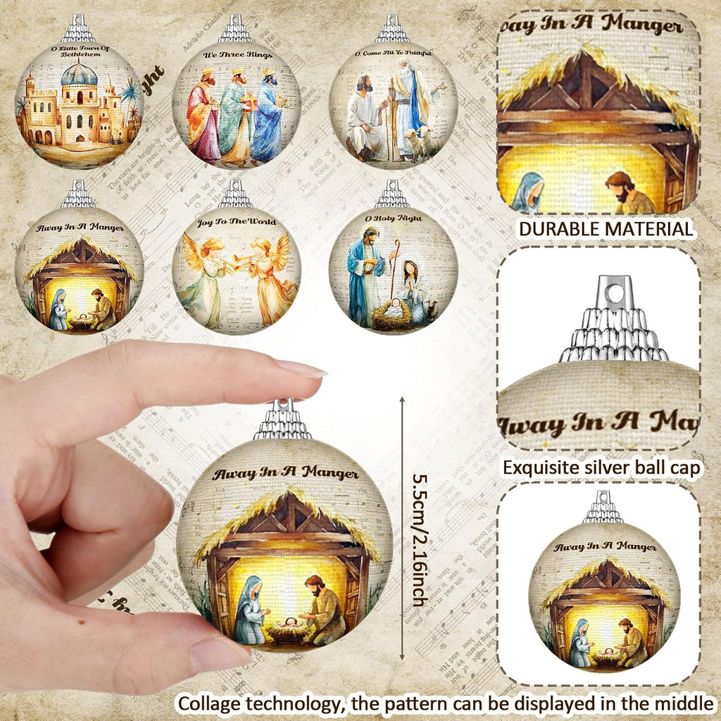 Nativity Scene Christmas Tree Ornaments Ball Christmas Jesus Decorations for Tree Vintage Christian Religious - Set of 24
