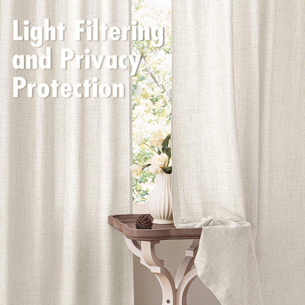 36 Inch Linen Textured Sheer Cafe Curta Window Beige White