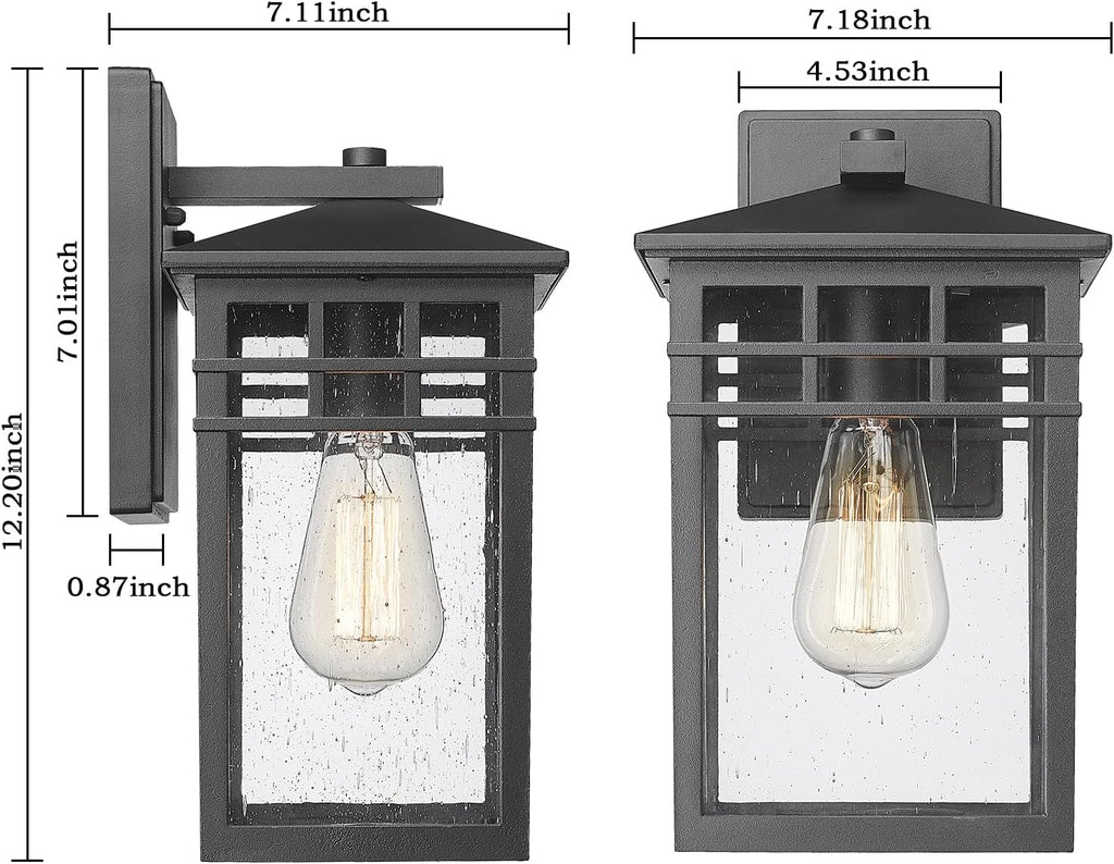 Outdoor Light Fixtures Wall Mount, Modern Farmhouse Exterior Wall Sconces with Seeded Glass for Porch