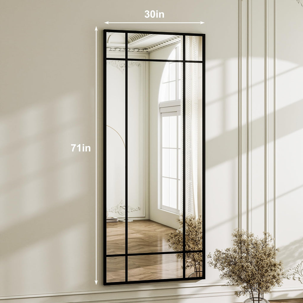Windowpane Full Length Mirror, 71"x30" Floor Mirror, Black