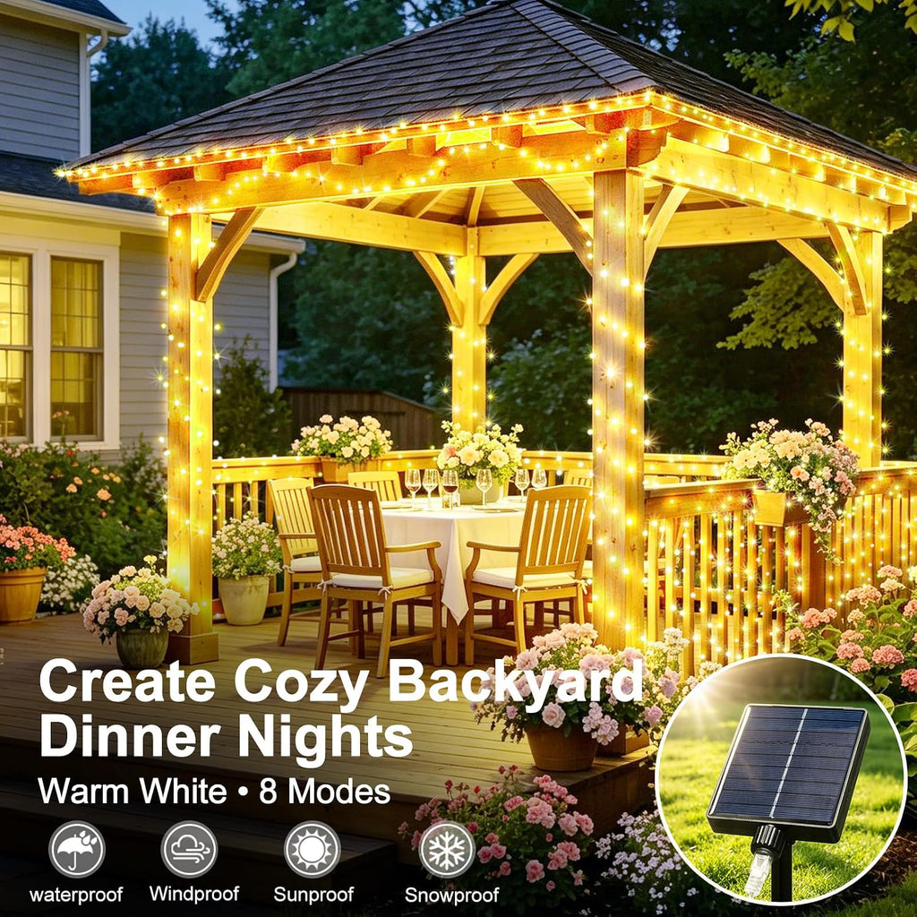 203FT 600LED Solar Fairy String Lights Outdoor Warm White 8 Modes