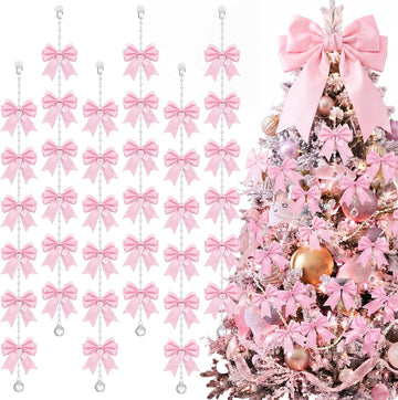 Christmas Tree Crystal Ornament, with Bow,39.4 Inches,Pink - Set of 6