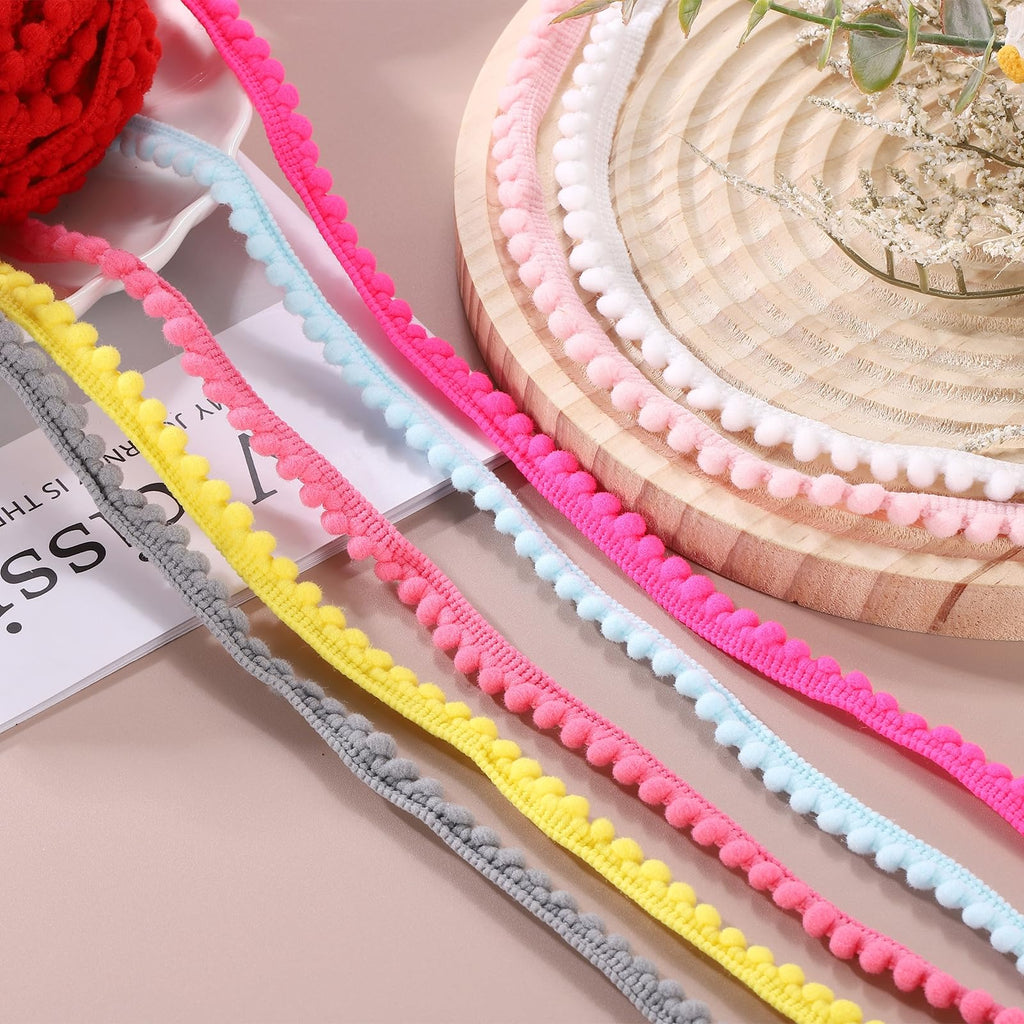 Pom Trim Ribbon, 0.5" Wide Light Pink Pom Ball Fringe Trim Sewing Fringe Fabric Trim Ribbon for DIY Crafts - 8.5 Yards