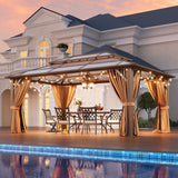 12'x16' Hardtop Gazebo, Outdoor Metal Gazebo with Double Polycarbonate Roof Canopy