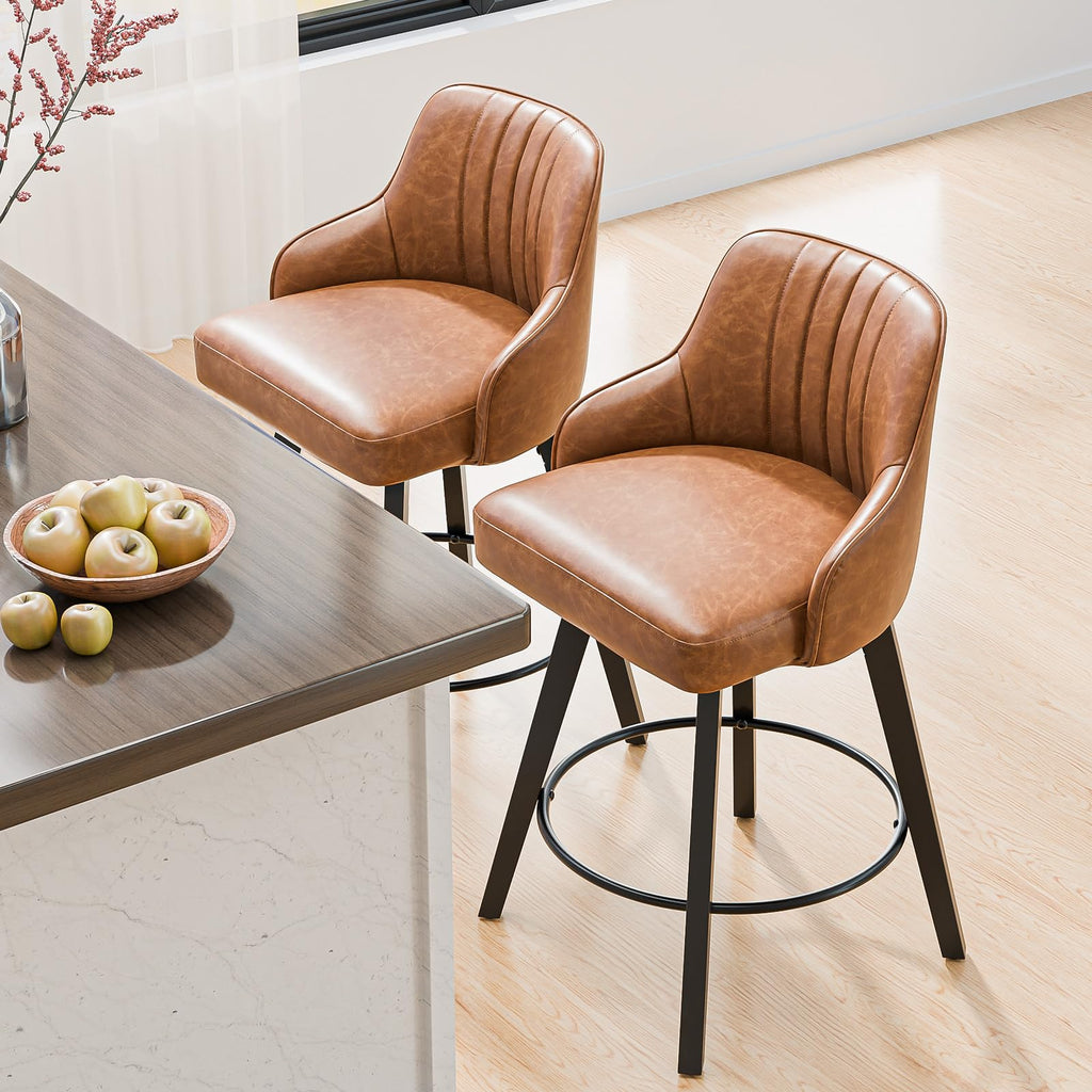 24" H Swivel Barstools Counter Height Bar Stool Set of 4, Brown
