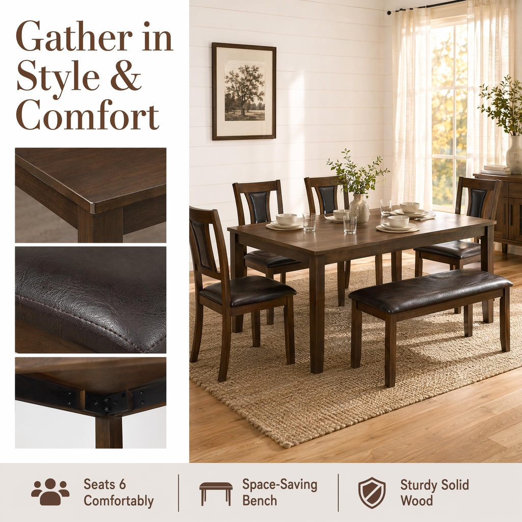 6 Piece Dining Table Set, Counter Height Kitchen Sets, Walnut