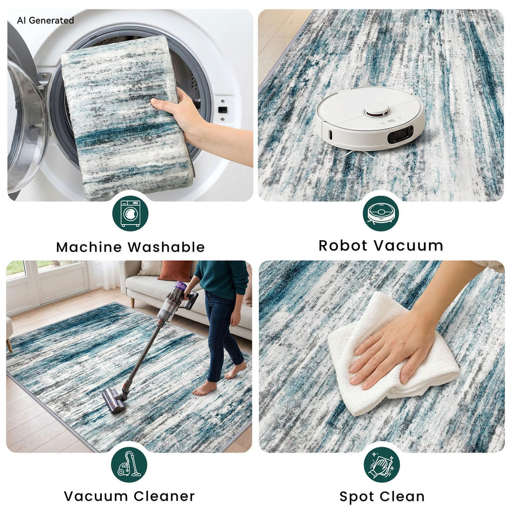 Modern Washable Rug Runner 2x7 Kitchen Runner Rugs Blue