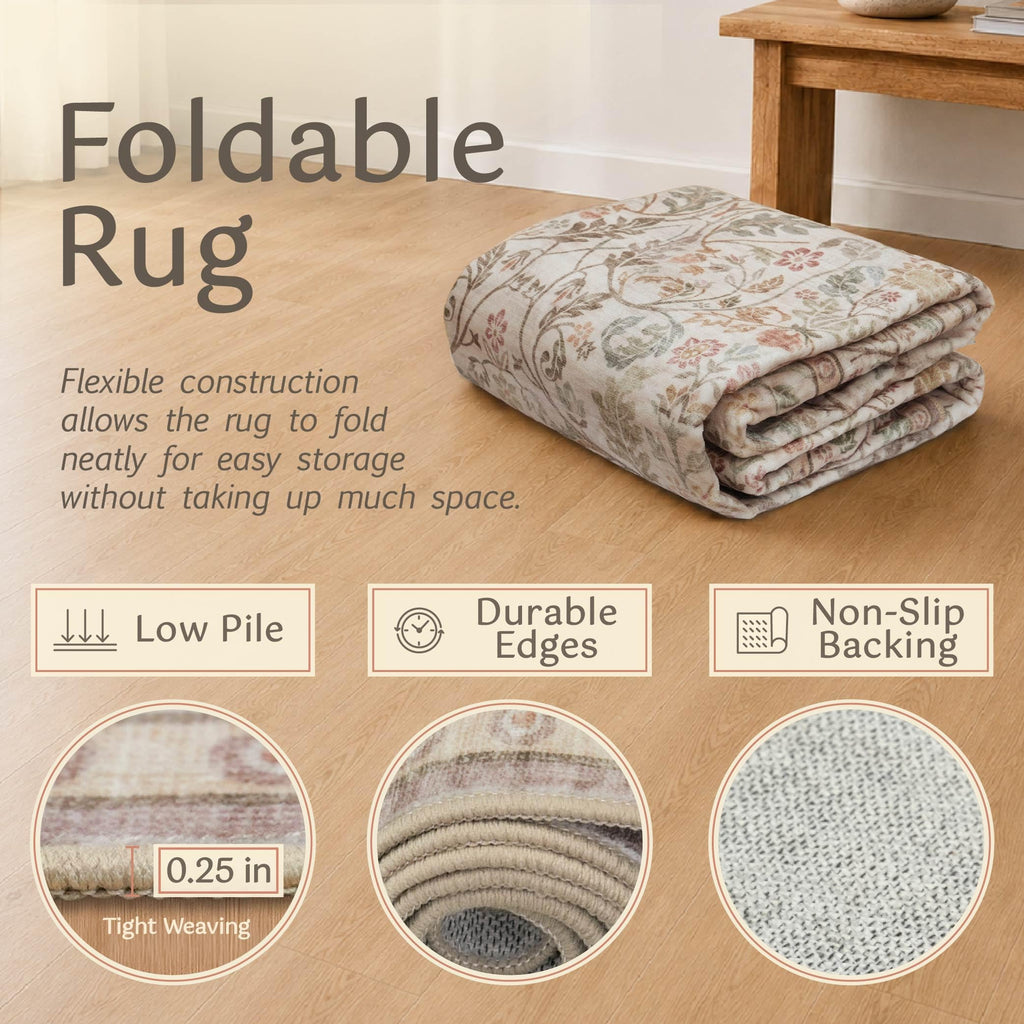 Moss Green 6x9 Area Rug Under Table, Machine Washable Low Pile Non-Slip Stain Resistant Living Room Bedroom Kitchen