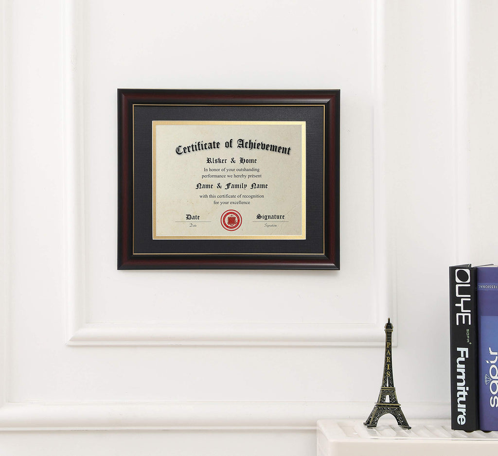 8.5x11 Diploma Frames with Mat Cherry Matte Black with Gold Rim