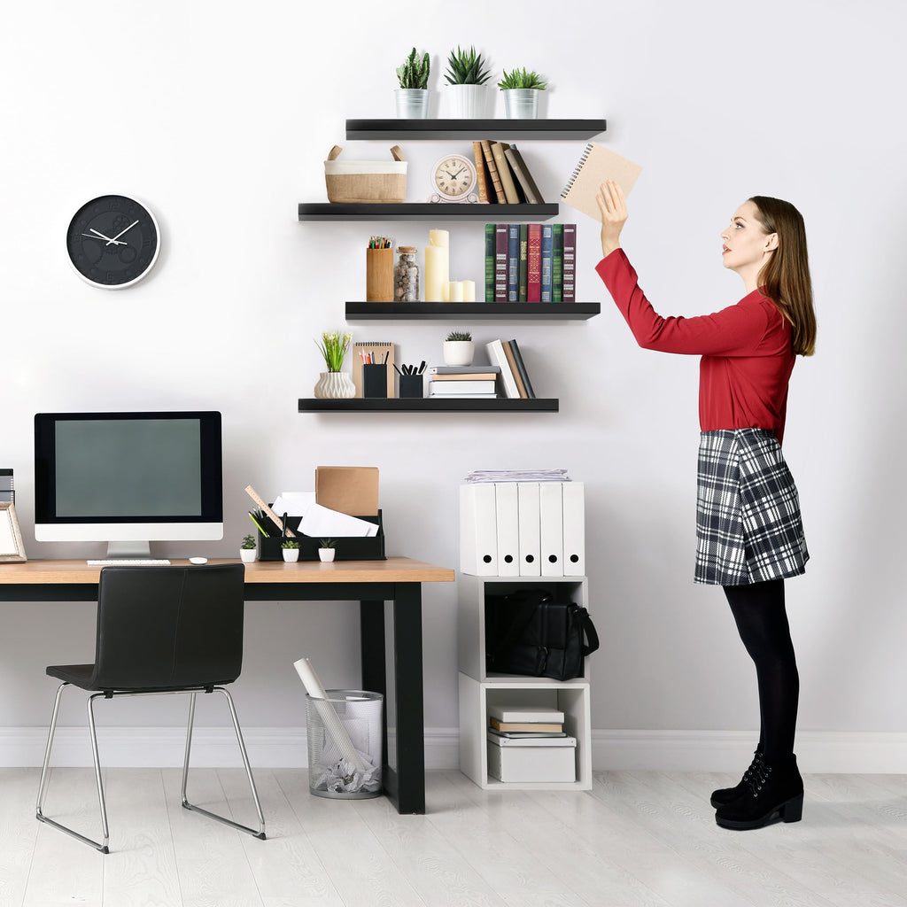 Floating Shelves for Wall, Wood Wall Storage (4 Pack, Black)