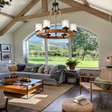 6 Light Wagon Wheel Chandelier,Wooden Chandelier Light Fixture with Seeded Glass Shade Rustic Farmhouse Pendant for Dining Room Kitchen and Entryway A105-B0DN1JTHLZ