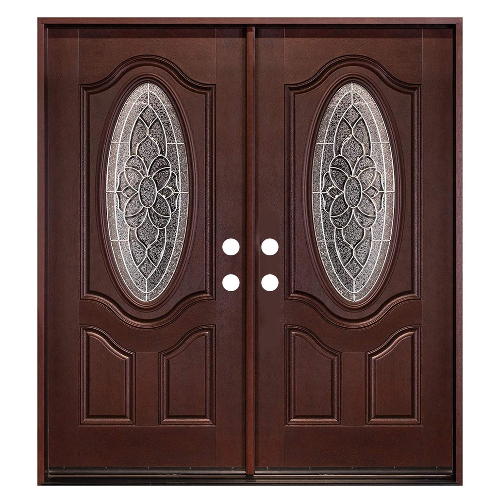 Fiberglass Double-Open Doors, Dark Mahogany Finish, Quick Install, Heavy Duty Entry (Left-Hand, 36"X36"X80")