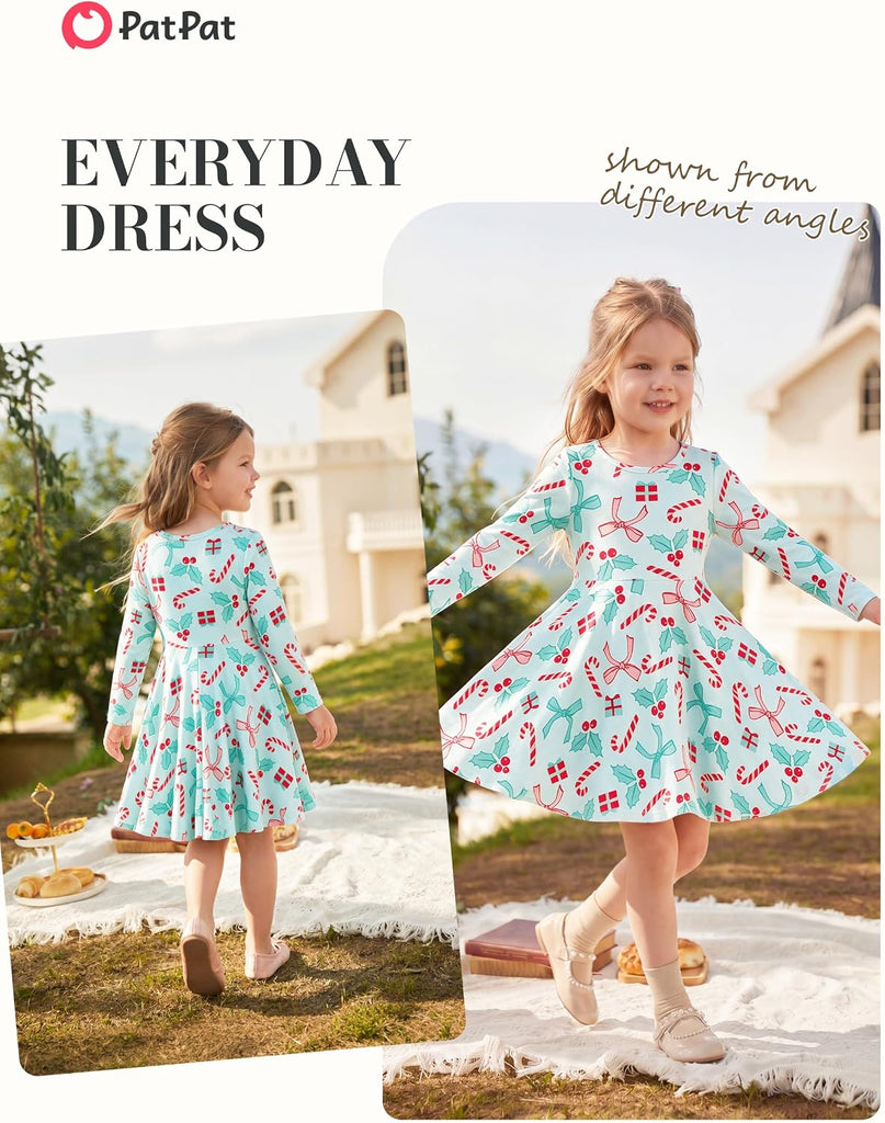 Girls Long Sleeve A Line Skater Dress Casual Everyday Outfit