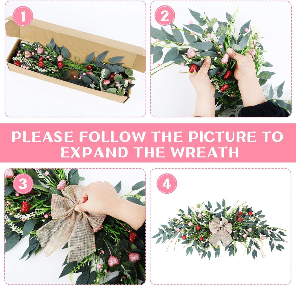 22'' Valentines Wreaths for Front Door Valentines Teardrop Swag Pink and Red Hearts for Valentine's Day Anniversary