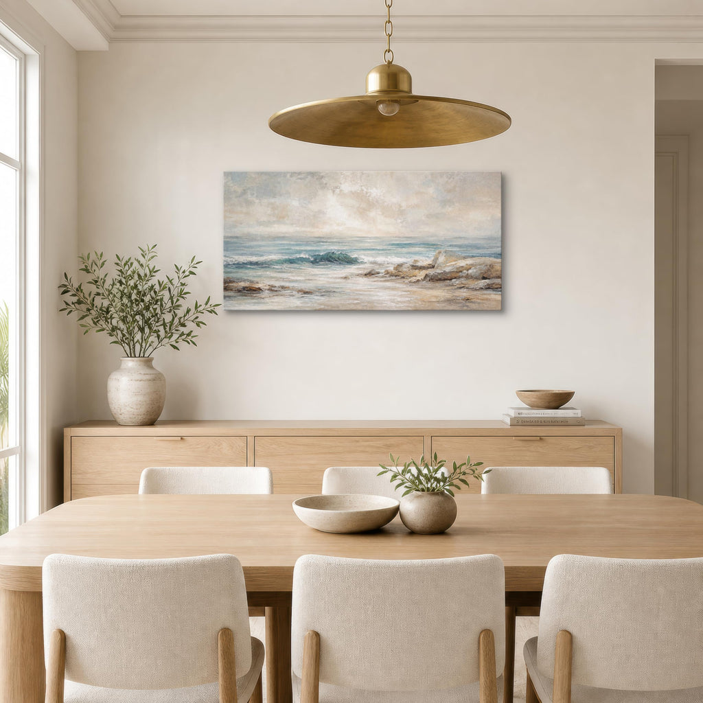 Coastal Canvas Wall Art, Misty Ocean Landscape, 48 x 24 Inches
