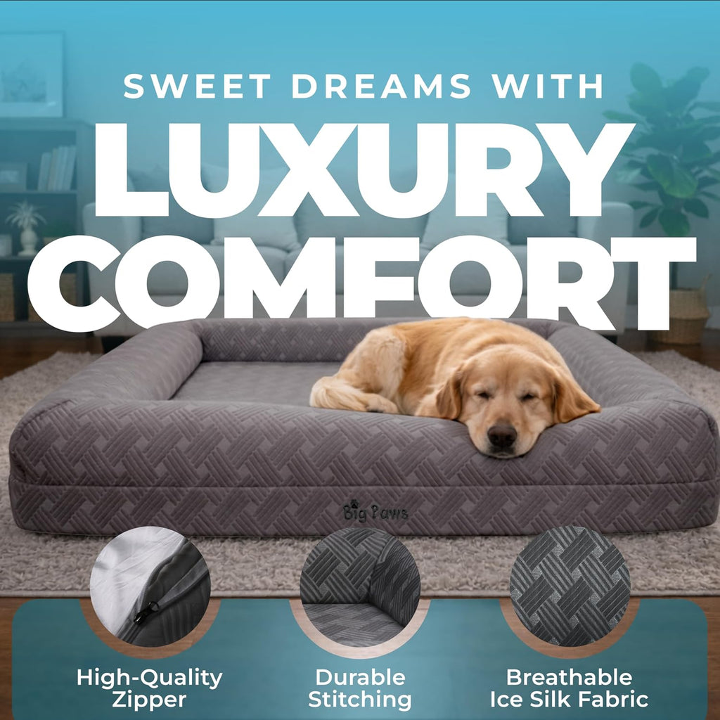 Cooling Orthopedic Dog Bed for XL & Senior Dogs + Enclosed Support, High-Density Memory Foam, Waterproof Liners