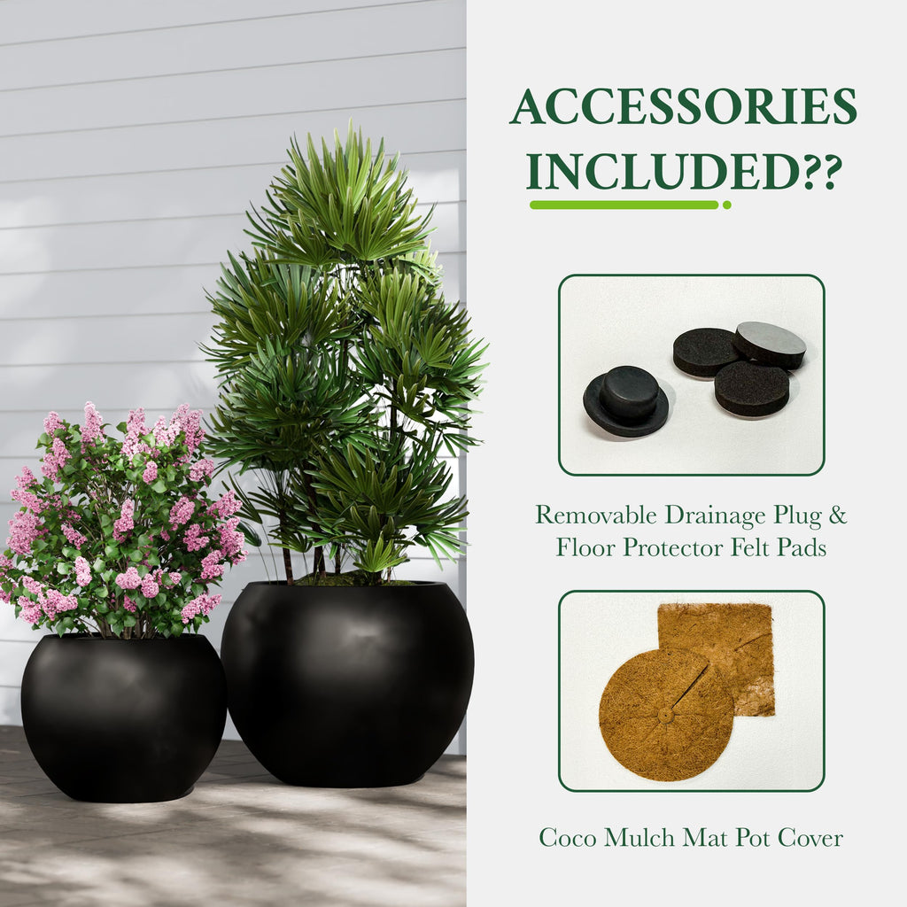 Fiberstone Globe Planter, Black, 12.6" D × 10" H