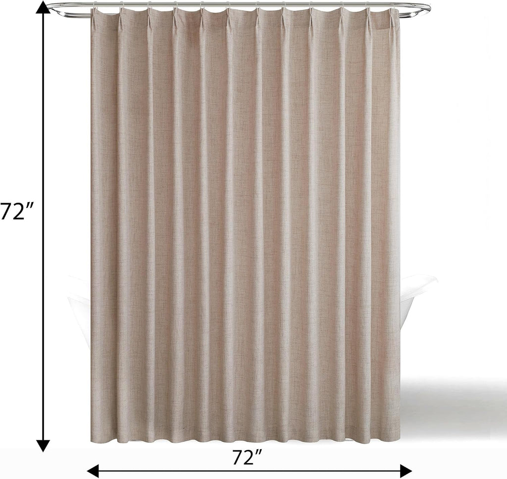 Camel Linen-Like Pinch Pleated Shower Curtain, 72 Inch Wide, Fabric Bathroom Curtain with Memory Shape, Modern