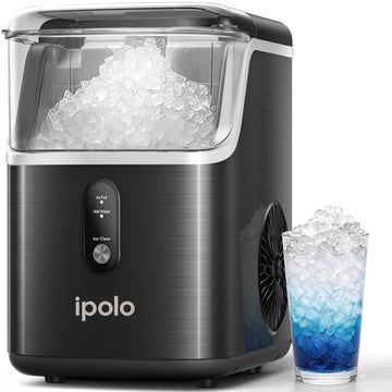 Nugget Ice Maker Countertop: 33lb/Day, Self-Cleaning, Black Stainless Steel, Portable, Soft Chewable Pebble Ice