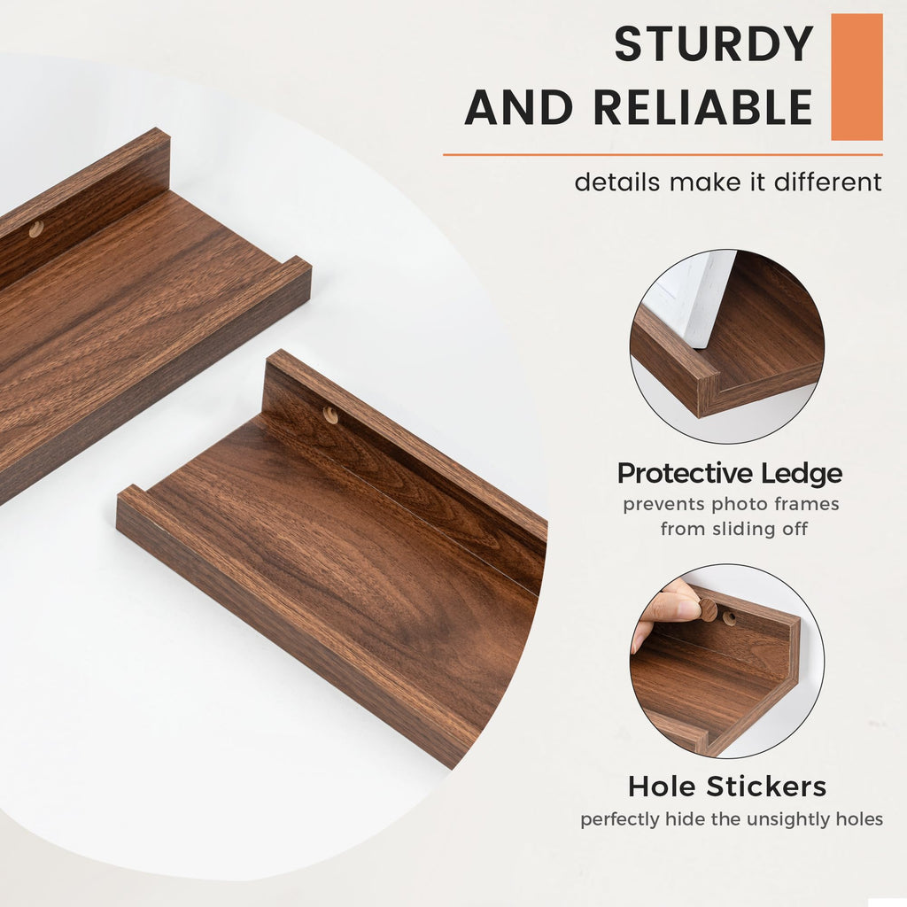 Picture Ledge Shelf, Long Floating Shelves for Wall, 72" W Set of 2, Walnut