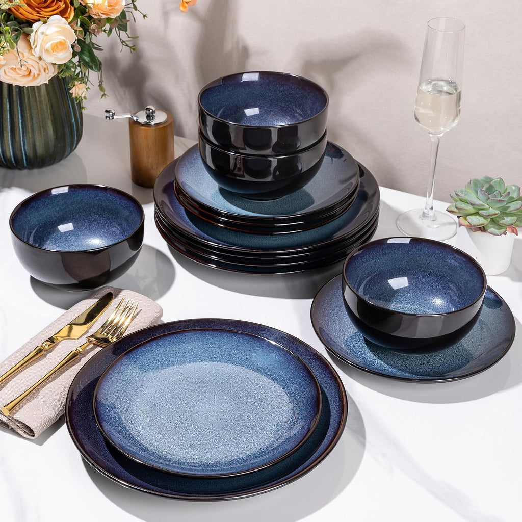 Ceramic Dinnerware Sets for 6, 18Pcs Porcelain Plates and Bowls Set
