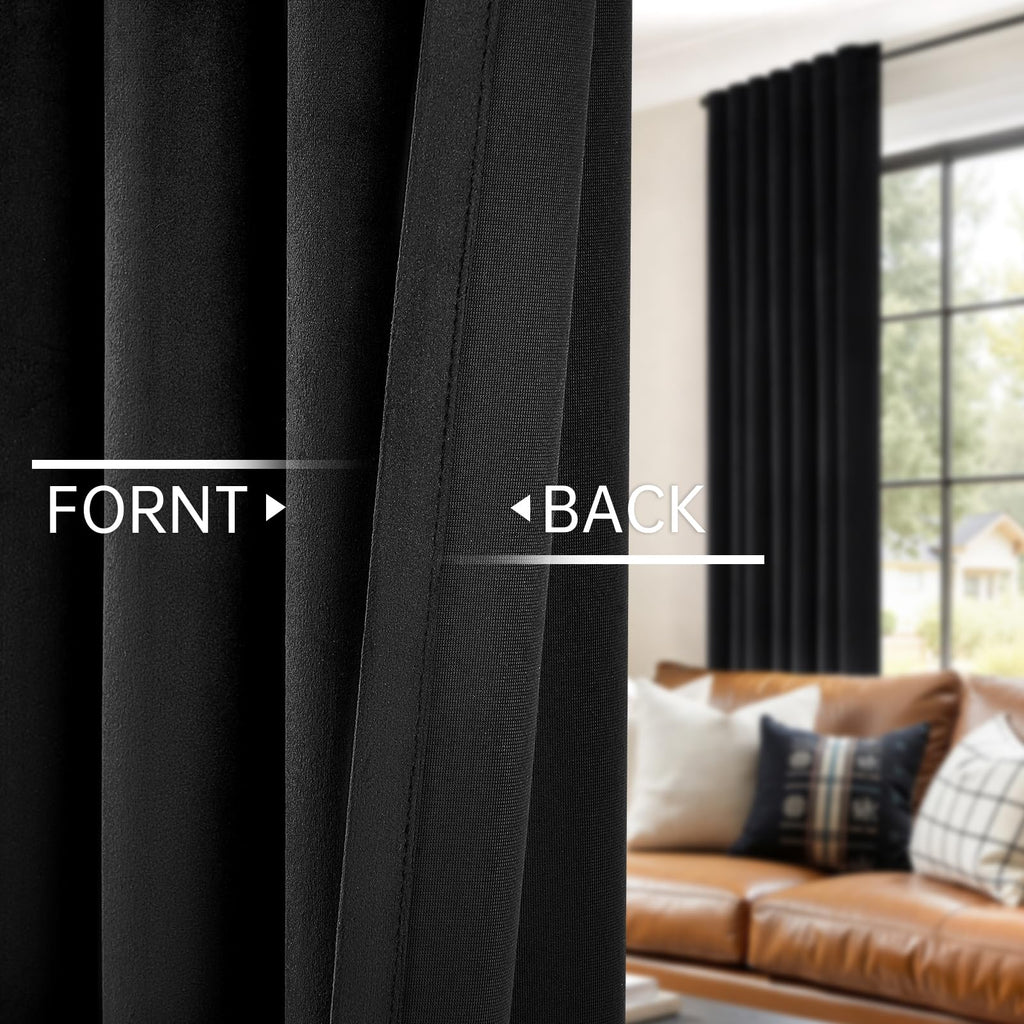 102 Inches Long Custom Velvet Blackout Curtains Bedroom Black Viral Pleated Noise Cancelling Drapes with Pin Hooks