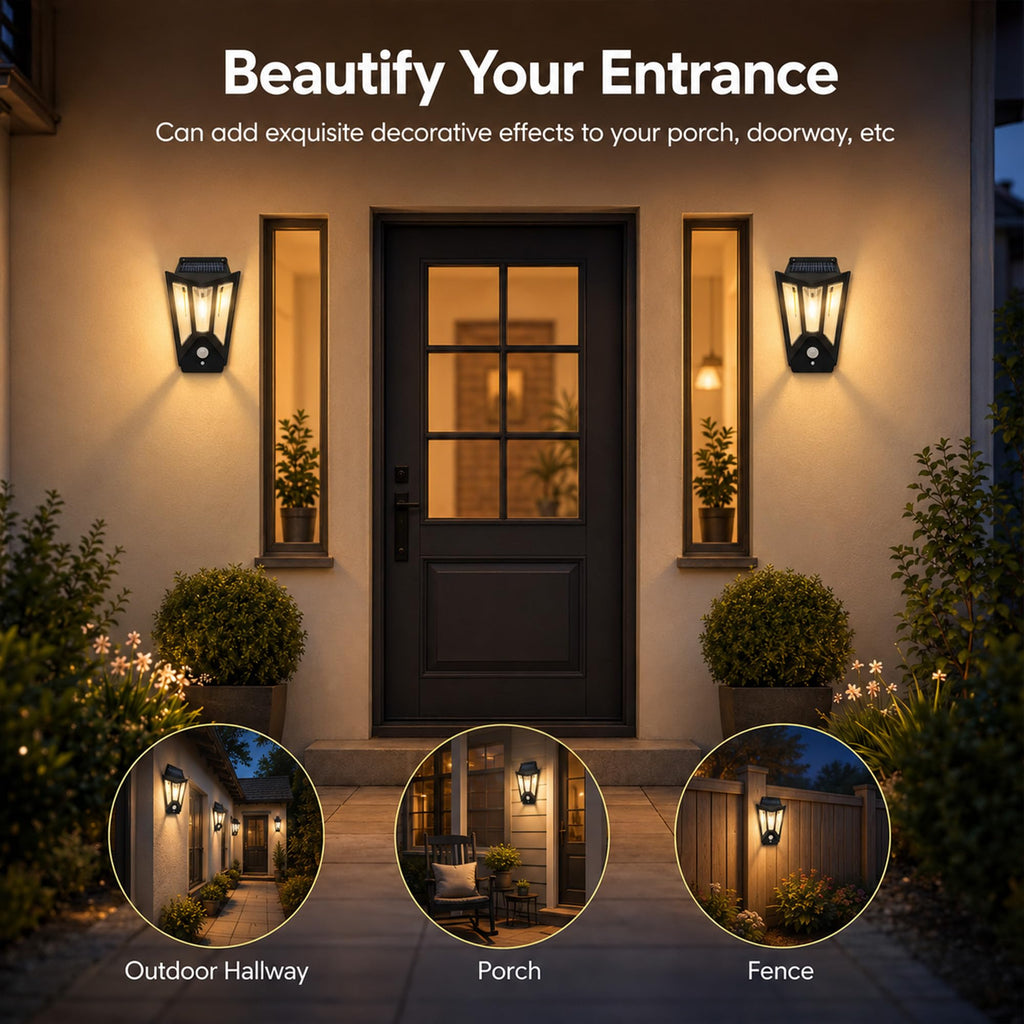 Solar Wall Lights Outdoor, Motion Sensor Dusk to Dawn Filament Wall Light