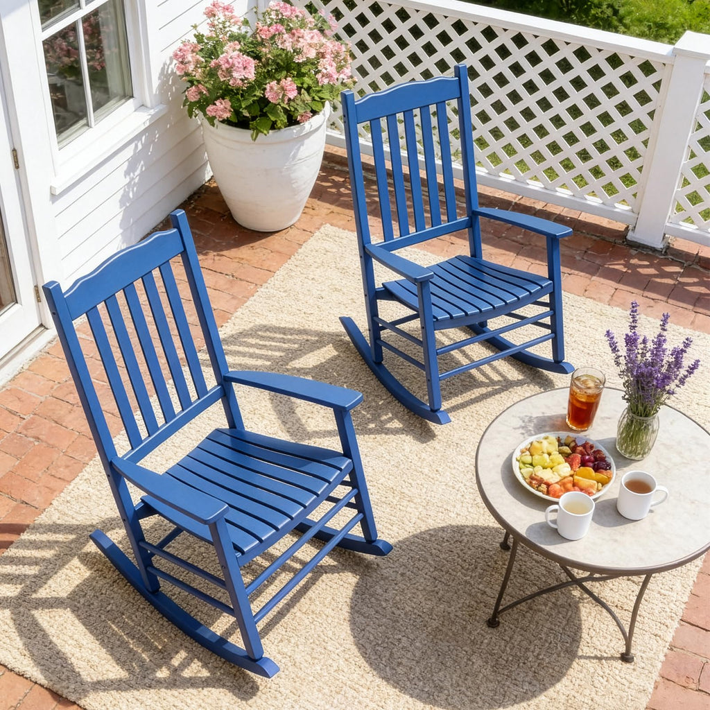 Outdoor Rocking Chair, Solid Wood High Back Rocker, All Weather Lounge Chair for Porch Patio Fire Pit Garden Backyard