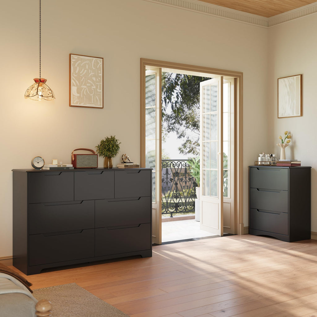 7 Drawer Dresser, 48" Wide Wood Dresser, Black