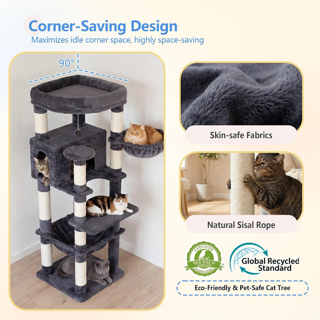 53.1" Corner Cat Tree for Large Cats - Interactive Play