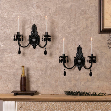 Black Iron Candle Sconces Gothic Wall Candle Holder Set of 2, Handcrafted Wrought Victorian Wall Mounted Candlestick