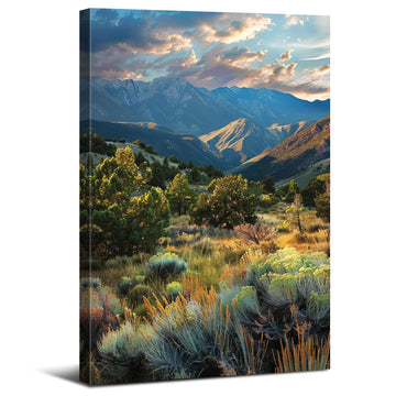 Mountain Landscape Wall Art Sunset Mountains Pictures Bathroom Decor Nature Botanical Trees Landscape Canvas Pictures