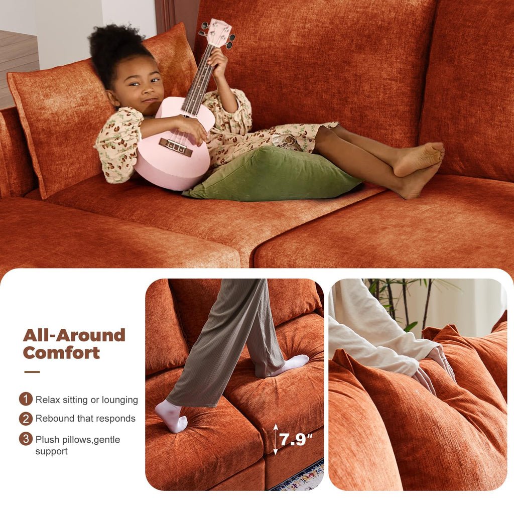 Oversized Modular Sectional Sofa Terracotta Orange, L-Shaped Convertible Couch with Movable Ottoman, Large 6-Seater