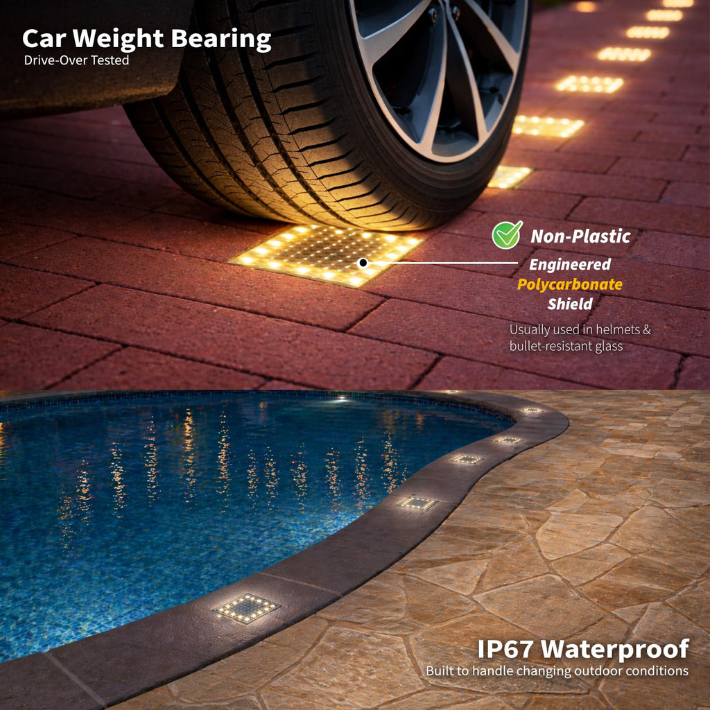 Solar Ground Lights, 4x4 Paver Light, Warm White, 2Pk