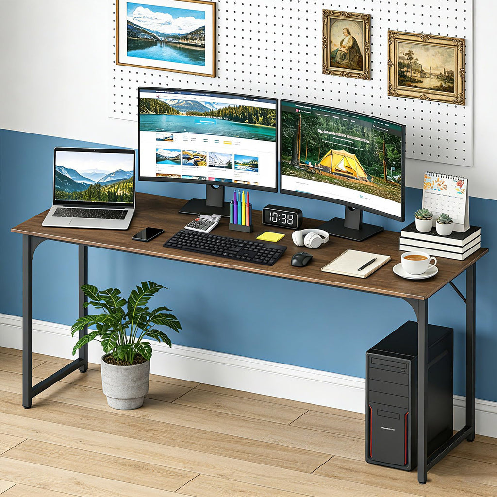 Computer Desk, Home Office Desk, Modern Simple Style Study Writing (Brown, 63 Inch)