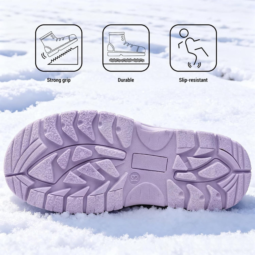 Girls Boys Waterproof Winter Snow Boots with Faux Fur Lining